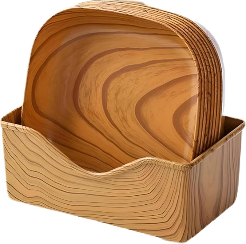 أدوات مطبخ - طقم سفرة عصري من 6 قطع مع حامل خشبي ريفي، مثالي للوجبات الأنيقة والغداء غير الرسمي، آمن للغسل في غسالة الأطباق، تصميم موفر للمساحة